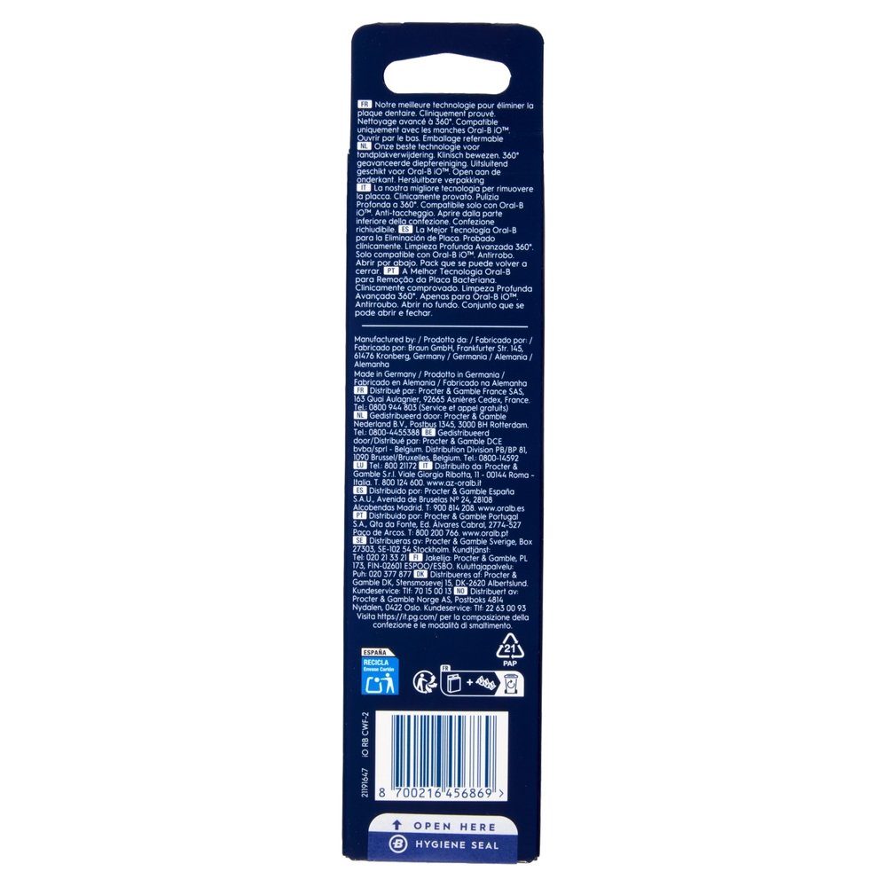 Oral-B iO Testine Ricambio Ultimate Clean Bianche Spazzolino Elettrico Denti Ricaricabile, 2 Refills